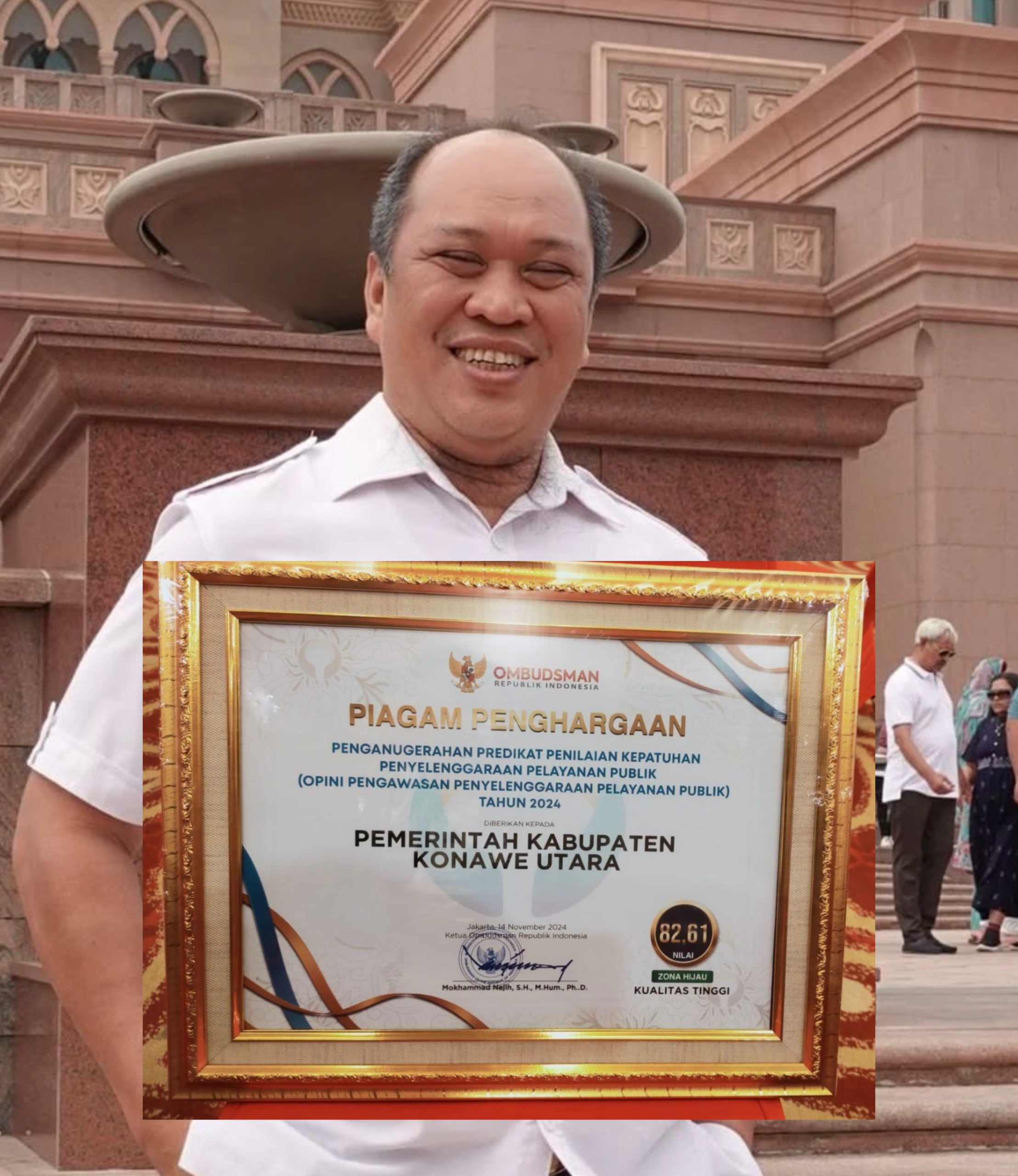 Dibawah Kepemimpinan Ruksamin, Pemkab Konut Raih Penghargaan Ombudsman RI Kategori Pelayanan Publik Kualitas Tinggi