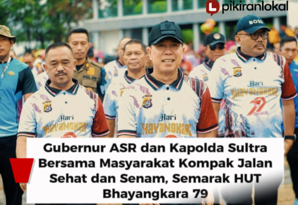 Gubernur ASR dan Kapolda Sultra Bersama Masyarakat Kompak Jalan Sehat dan Senam, Semarak HUT Bhayangkara 79